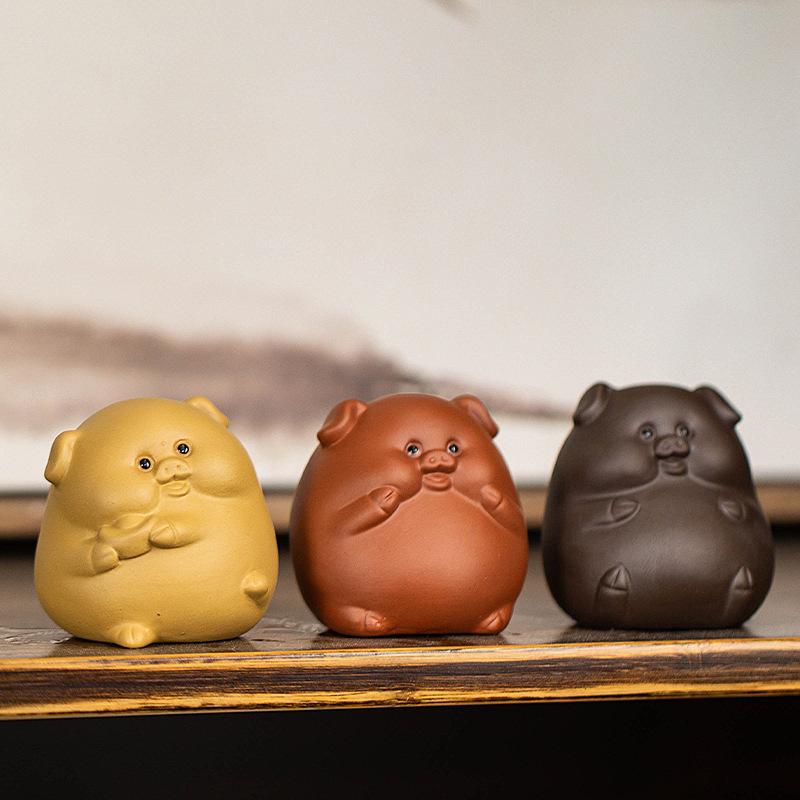 Cute Lucky Pig Zisha Tea Pet Ornament Nourishing Fortune Tea Play Tea Tray Table Tea Accessory