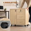 Office Cabinet, Lockable Storage, 3 Drawers, Adjustable Shelf, Casters, 40 x 60 x 56 cm, Light Brown