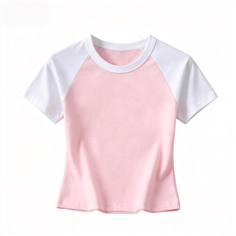 2026 New Style Women s Top with Straight Shoulders, Slim-Fit T-Shirt for Summer, Raglan Short Sleeves S