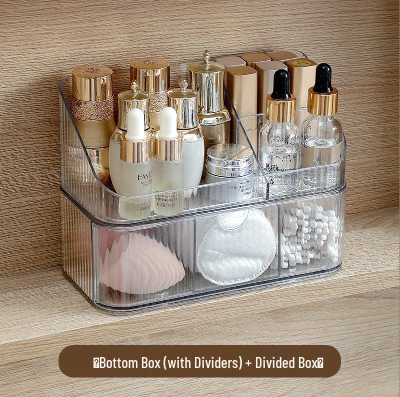 Transparent PET Mirror Cabinet with Compartment Drawers - Stackable Desktop Cosmetics Organizer.