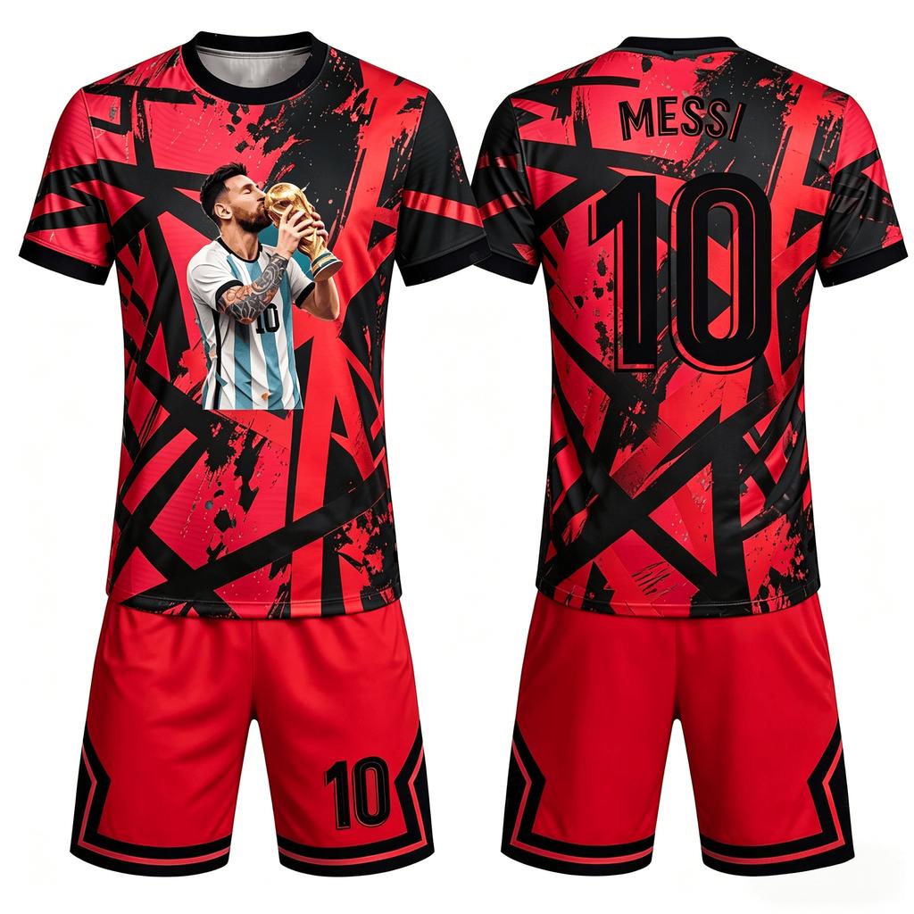 Vícebarevný graffiti design s postříkanou inkoustovou tématikou Messi, Velikost 10, Tištěný, Prodyšný, Unisex, Rodinná sladěná sada dresů pro děti