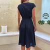 Popular European and American versatile simple medium skirt summer casual lace-up solid color pleated dress women