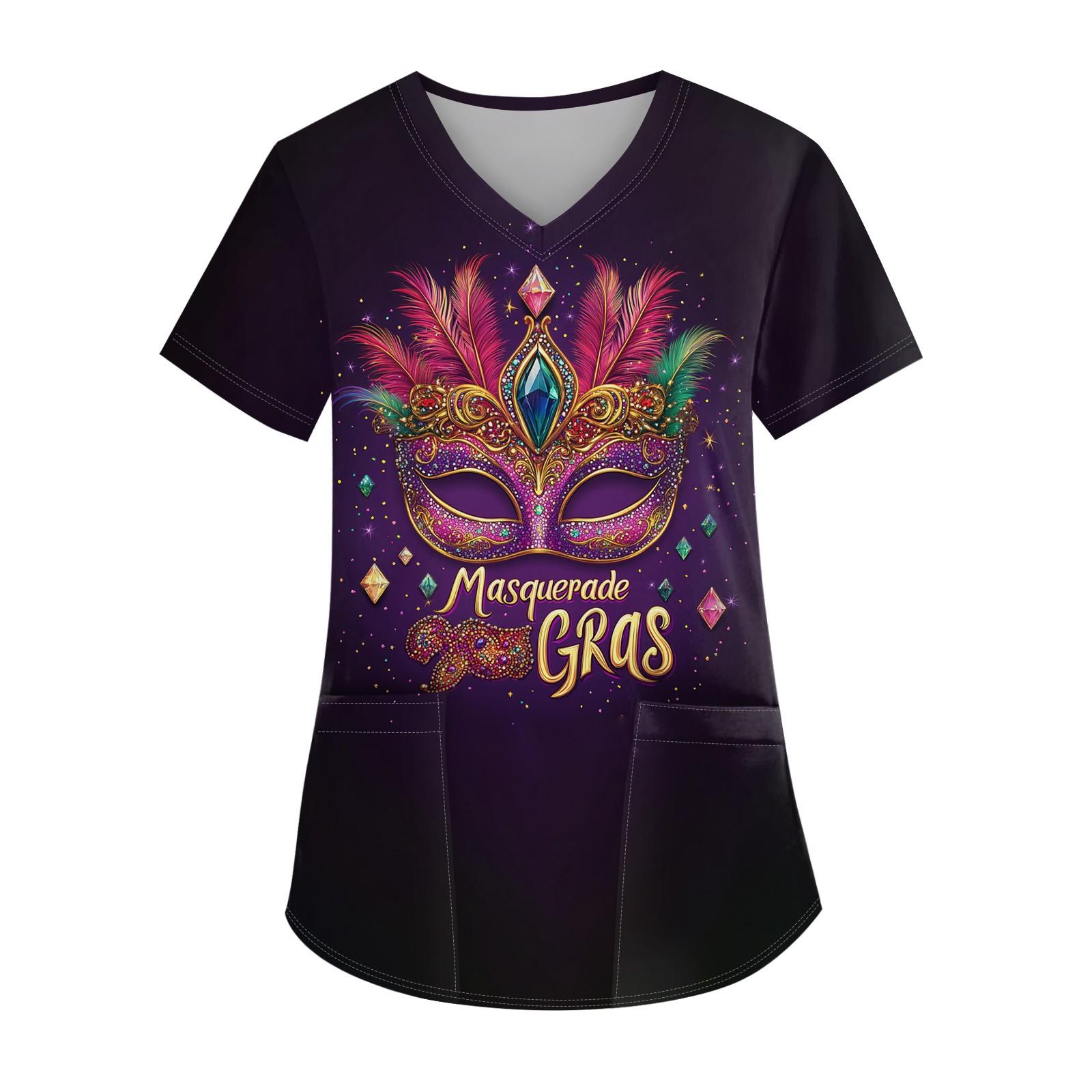 

Женская мода повседневная блузка с коротким рукавом и принтом «карнавал» с V-образным вырезом XL арбуз красный