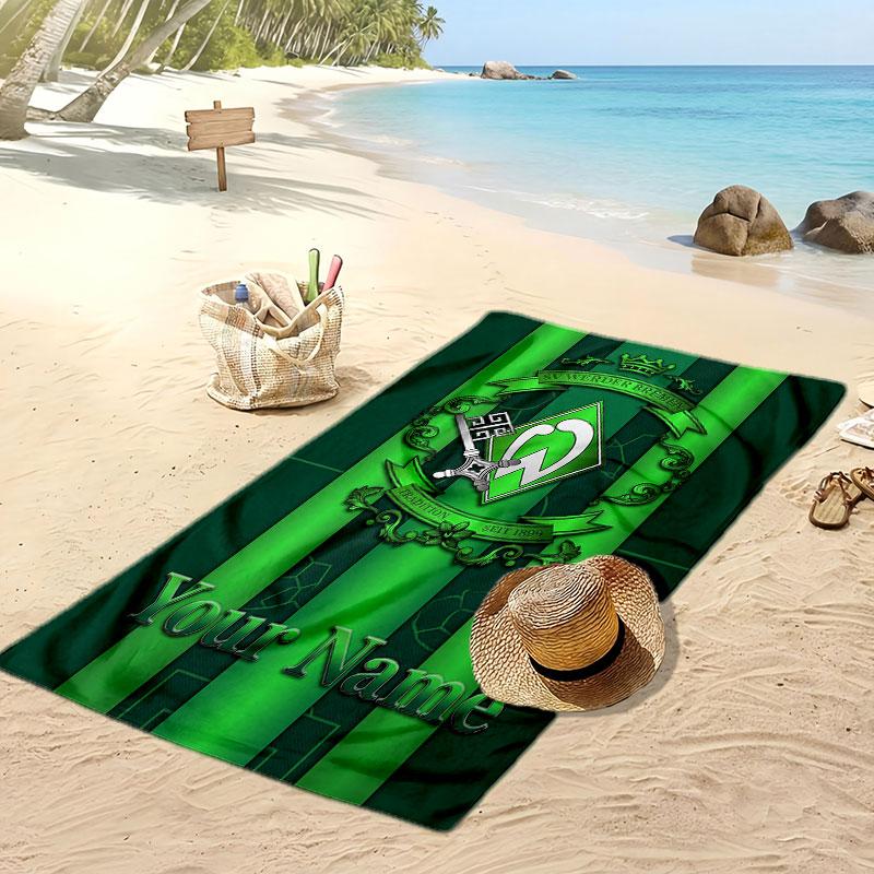 Telo Mare Personalizzato Stampato Werder Bremen FC Logo Calcio Supporto Nome Testo Personalizzato Asciugamano Assorbente Per Sport Viaggio Regalo Speciale