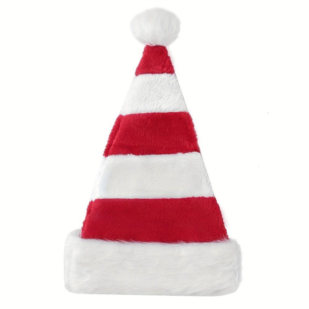 Thicken Santa Hat Plush Warm Winter Cap Striped Splicing Christmas Hat Holiday Costumes Dress Up