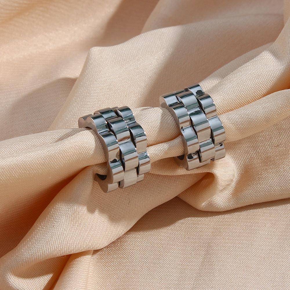 Punk Stainless Steel Strap Textured CC Earrings Cool Gold and Silver Mixed Color 18K Gold Plated Waterproof Earrings for Women