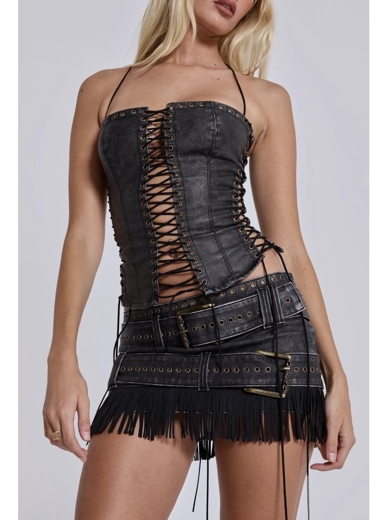 

Jaded London Вырез Шнуровка Искусственная Кожа Бюстье Жилет - Y2K Стиль Сексуальный Топ Бандо Medium чёрный