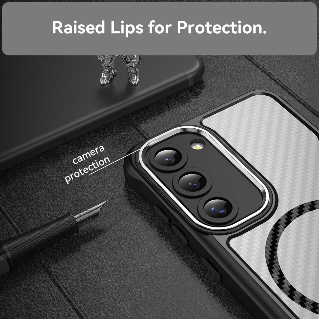 For Samsung Galaxy S23 Case TPU+PC Carbon Fiber Phone Cover Magnetic Case