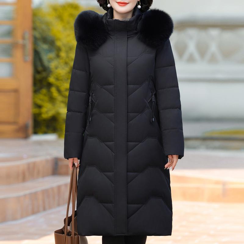 Real Fur Collar Winter Down Jacket for Women Long Parkas Hooded Elegant Thick Warm Down Coat Woman Outerwears