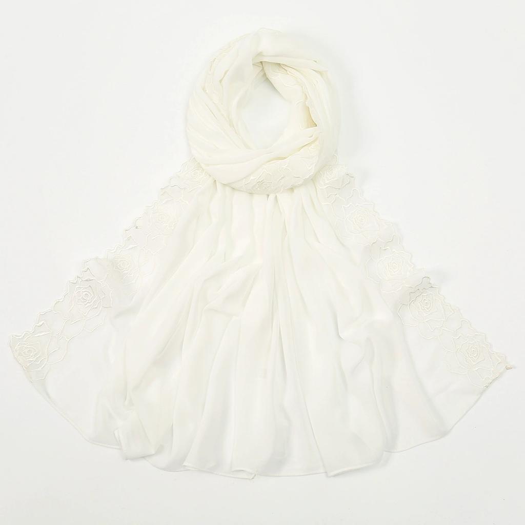 Malaysia Indonesian Embroidered Chiffon Headscarf Shawl Turban Head Wraps High-Quality Breathable Ladies' Scarf 75*180cm