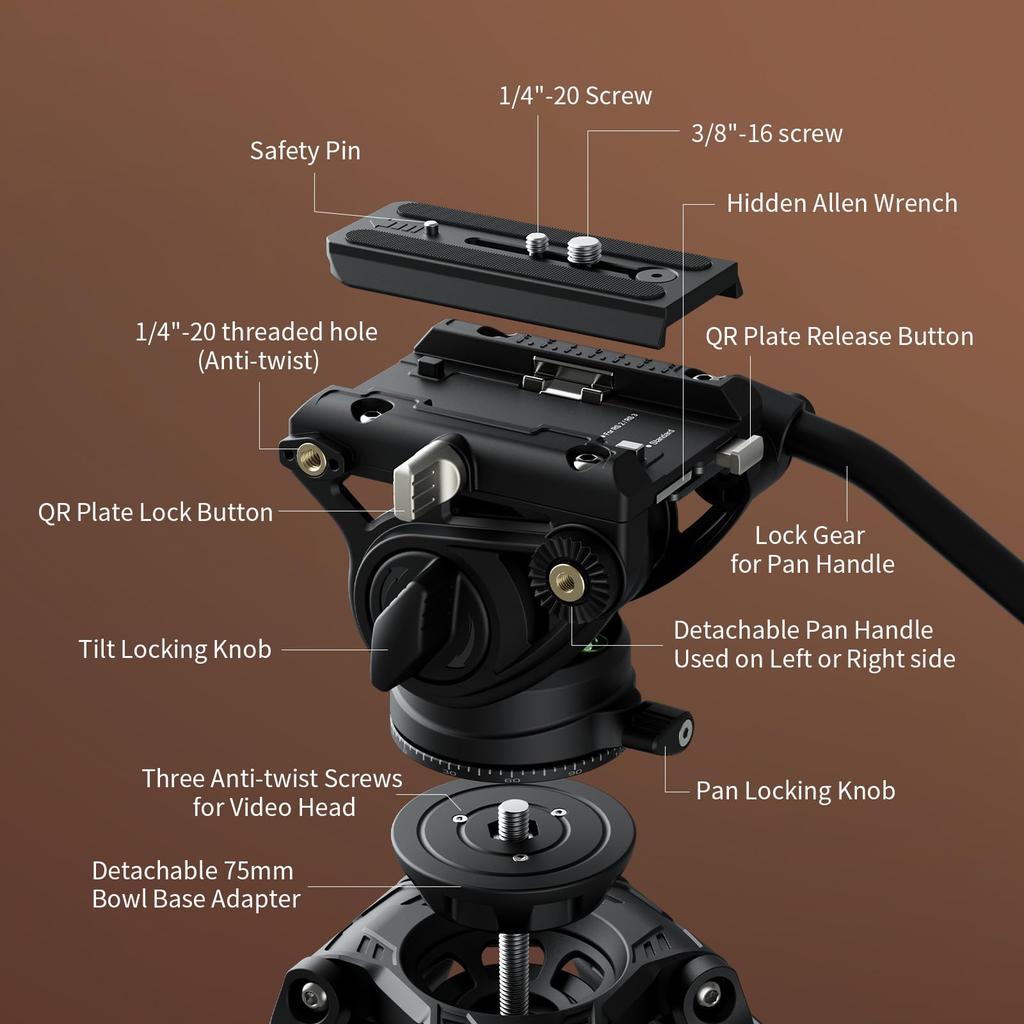 SmallRig Carbon Fiber Professional Video Tripod with Height Maximum Height of Fluid QR Plate Payload SmallRig 5111 AD-80S Tripod, Free-Speed One-Step