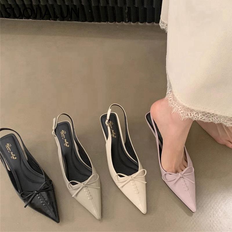 Fashion SUOJIALUN 2025 Spring New Brand Women Sandal Fashion Pointed Toe Shallow Slip On Slingback Shoes Thin High Heel Pumps Mules
