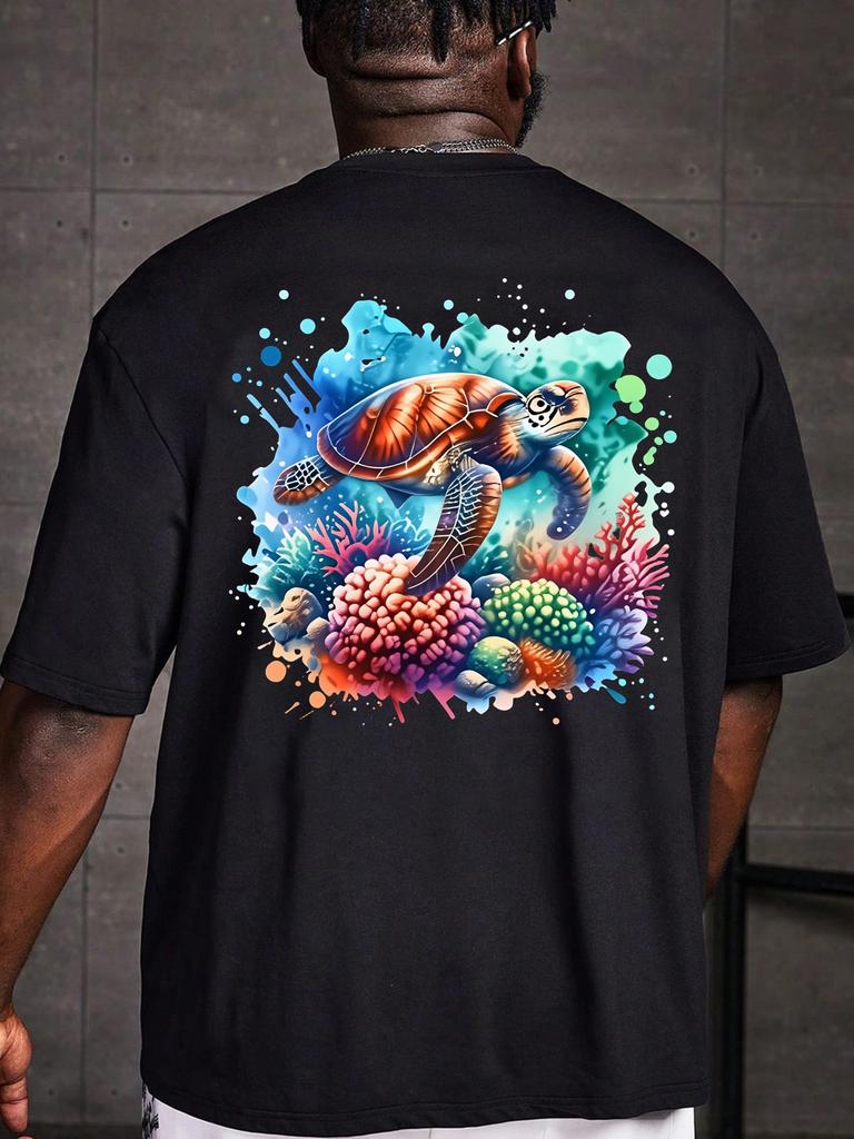 Colorful Sea Turtle Shirt Vibrant Ocean Life Graphic Tee Marine Life Lover Unisex for Daily Wear 2025 Summer Trendy Stre