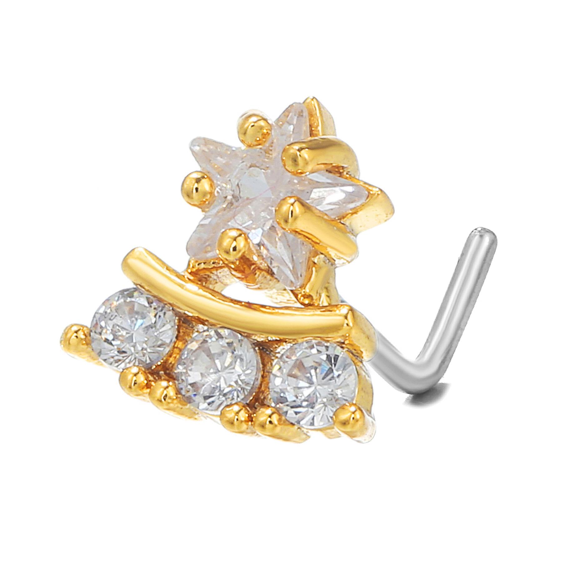 Vintage Bow Piercing Nose Stud with Zirconia Thin Bar Fashion Jewelry for Women