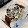OLEVS Mechanical Automatic Manual Winding Watch with Clear Skeleton Leather Fashionable and Stylish Leather Watch with Luminous Waterproof and