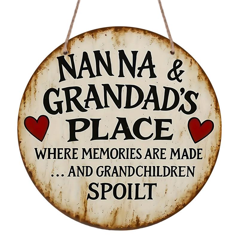 2D Flat, 1pc "Nanna And Grandad" Grandparents Home Round Aluminum Sign, Retro Warm Commemorative Round Sign, Grandparent-Grandchild Memories Theme
