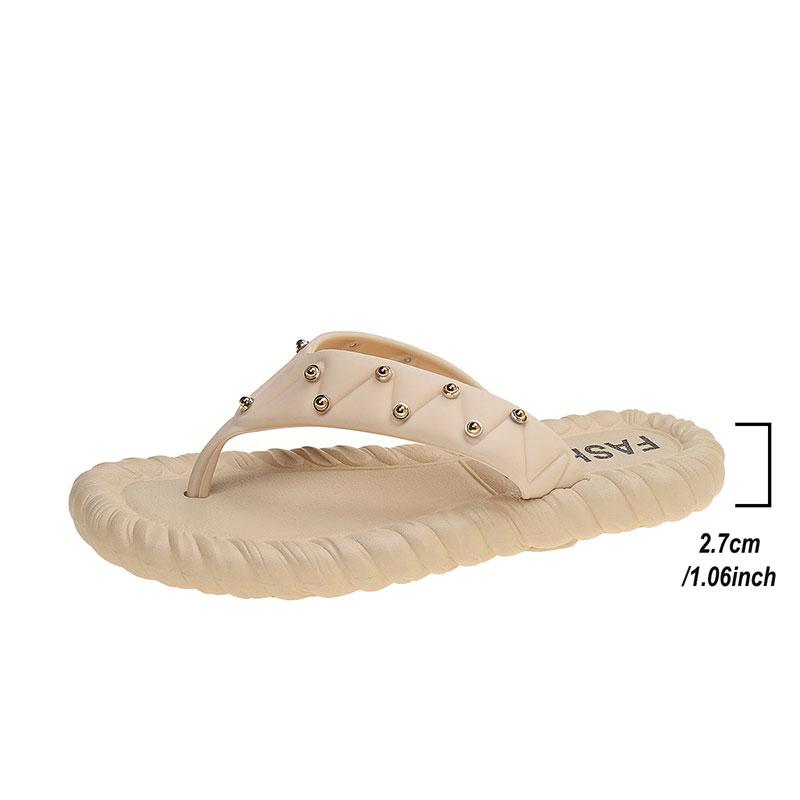 

Fashion Rivet Decor Flat Slippers for Women Plus Size Light Thick Sole Platform Flip Flops Woman Summer Comfort Non Slip Beach Slippers 41 абрикосовый