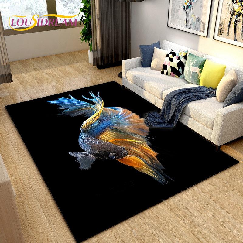 Covor de zonă 3D Fish Golden Arowana Betta Fish, covor pentru sufragerie, dormitor, canapea, covoraș, decor, covoraș anti-alunecare pentru joacă pentru copii