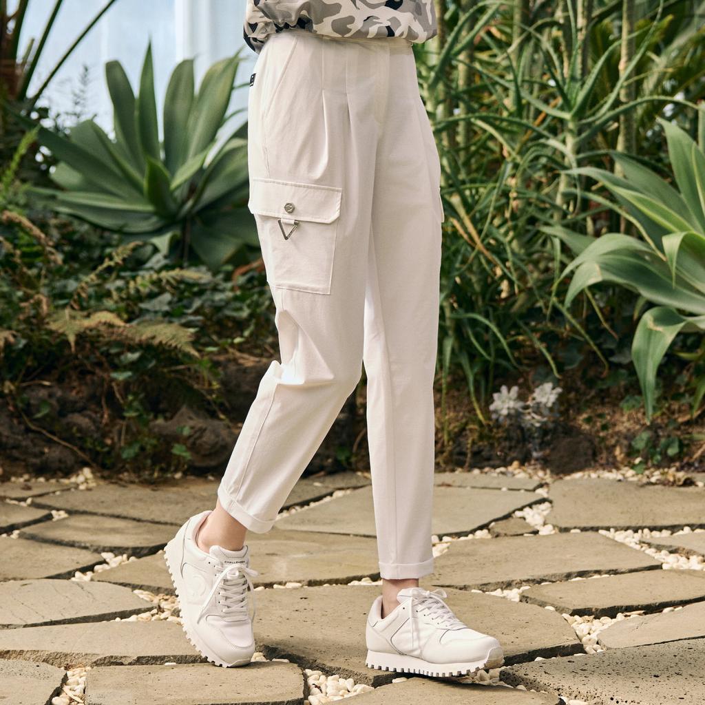 CHALLENGER Women'S Single-Pleat Semi-Baggy Cargo Pants White