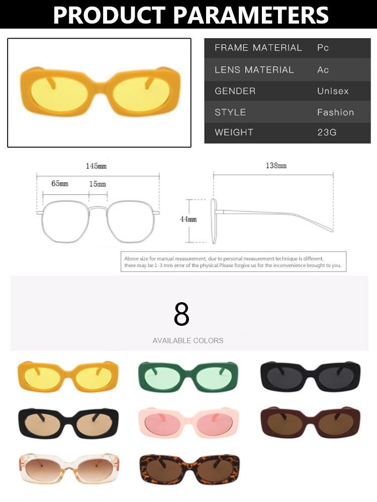 New Yellow Rectangle Sunglasses Women Ins Style Sun Glasses Male Female Brand Designer Candy Colors Small Square Oculos De Sol