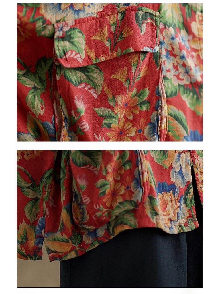 Real Shot 2025 Cotton Linen Frog Button Shirt Retro Cardigan Top
