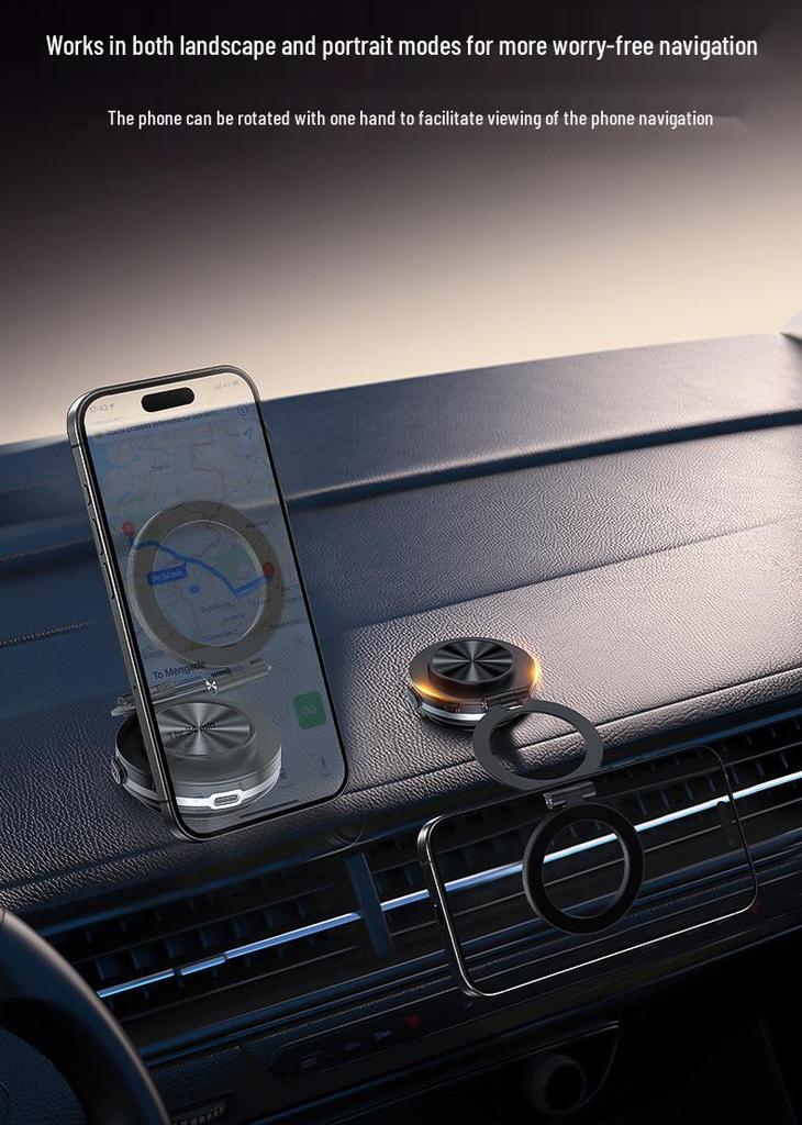 360° Rotating Car Phone Holder with Strong Magnetic Bracket and Automatic Folding