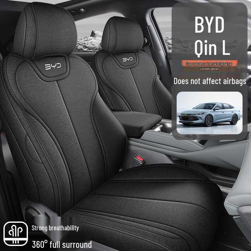 All-Season BYD Qin L Seat Covers: Breathable Linen with Perforated Leather, Fully Enclosed and Ventilated