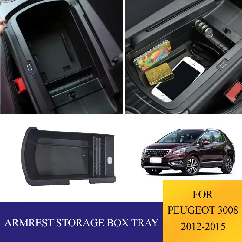 ABS Armrest Storage Box For Peugeot 3008 2012-2015 Car Central Glove Tray Holder Case Pallet Container Accessories