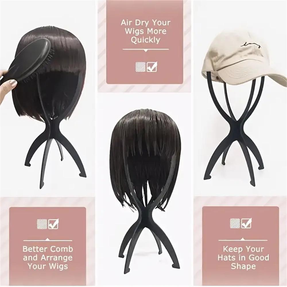 3pcs Stable Wig Stand Collapsible Hairpiece Holder For All Wigs and Hats Display Styling Tool for Haircut Training and Home Use
