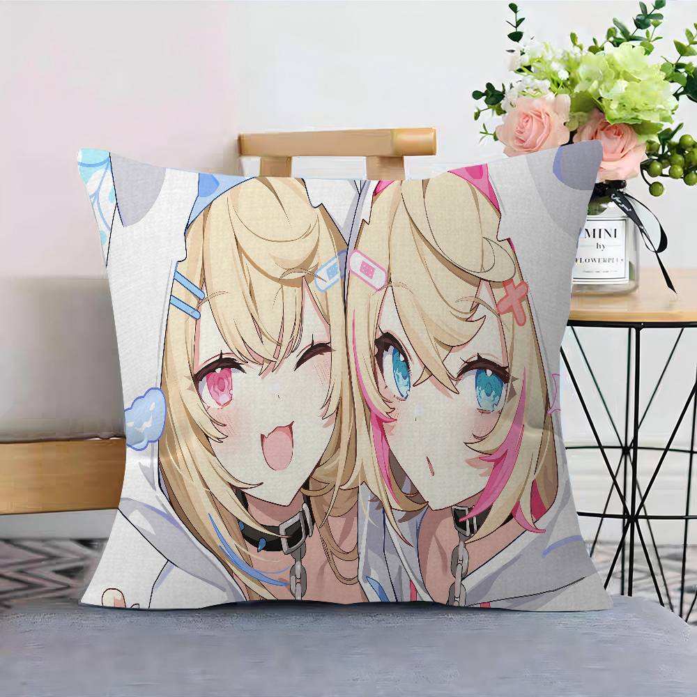 FuwaMoco Fuwawa Mococo Hololive Vtuber Pillow Cushion Cover Pillowcase Living Room Sofa Home Decor Customized 30x30cm