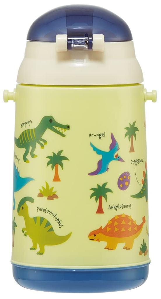 Skater Water Bottle with Dinosaur Picture SSH4C-A Push-to-Open Straw, 400ml,