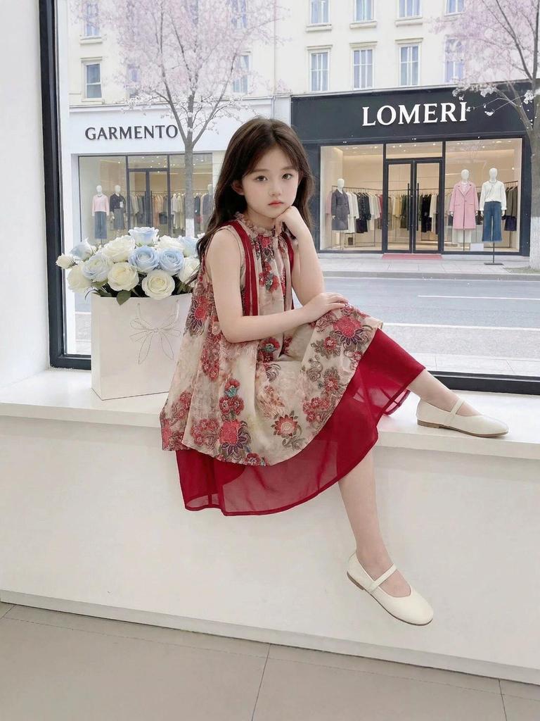 Girls' Elegant Sleeveless Dress - 2026 Summer Two-Piece Style for Middle & Big Kids