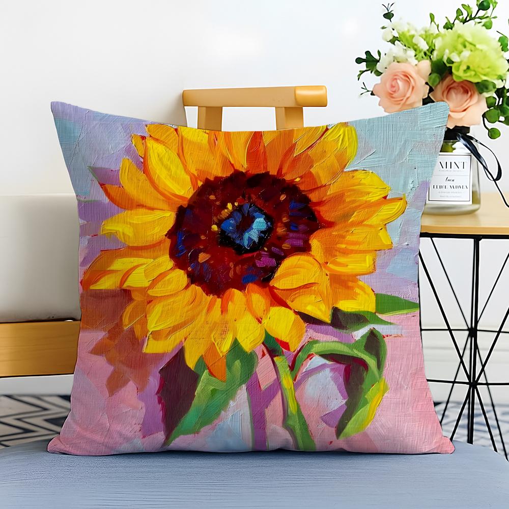 sunflower Cushion Cover Washable Linen Pillowcase Soft for Sofa Bed Cozy Home Room Decor
