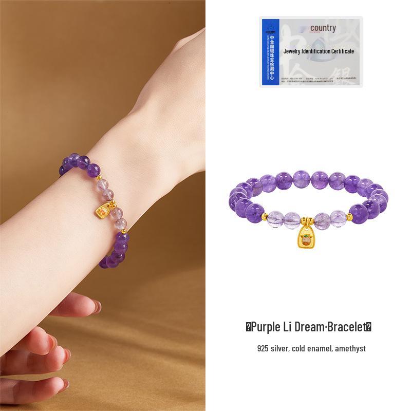 S925 Sterling Silver Zodiac Ox Amethyst Beaded Bracelet for Women