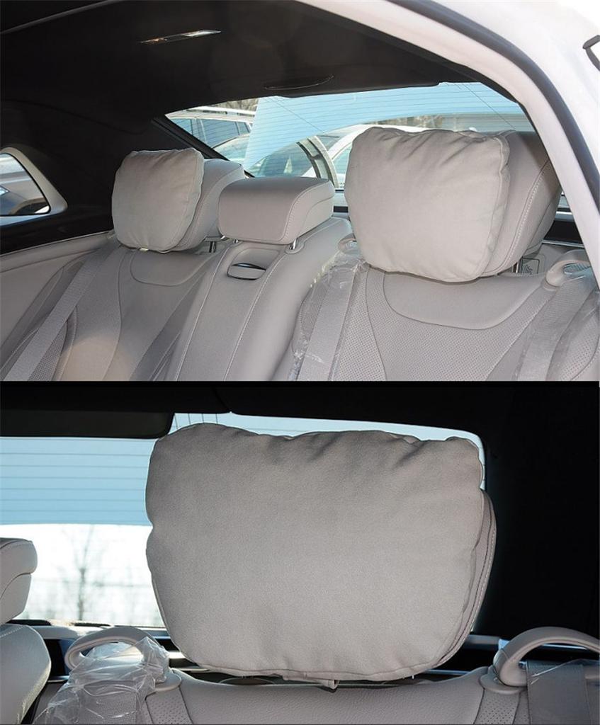 Ultra Soft Car Auto Headrest Pillow Neck Support Rest Pillow Beige Suede Fabric