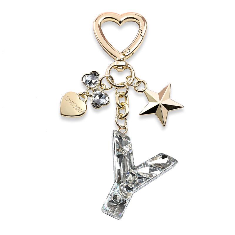 Silberne Diamant-Harz-Buchstaben-Schlüsselanhänger mit Stern-, Herz- & Schmetterlings-Anhängern - Geschenk für Mädchen-Taschen