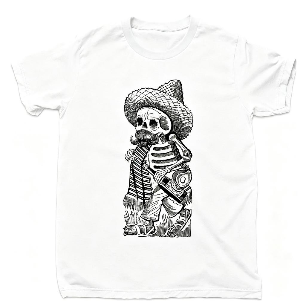 Calavera Maderista Mexico Art Skull Hat Cinco De Mayo Fiesta Graphic Tee S-5XL