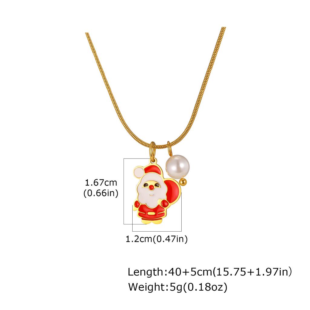 Santa Claus Wreath Pendant Round Snake Chain Necklace, Stainless Steel Plated 18K Gold Christmas Ornaments Women