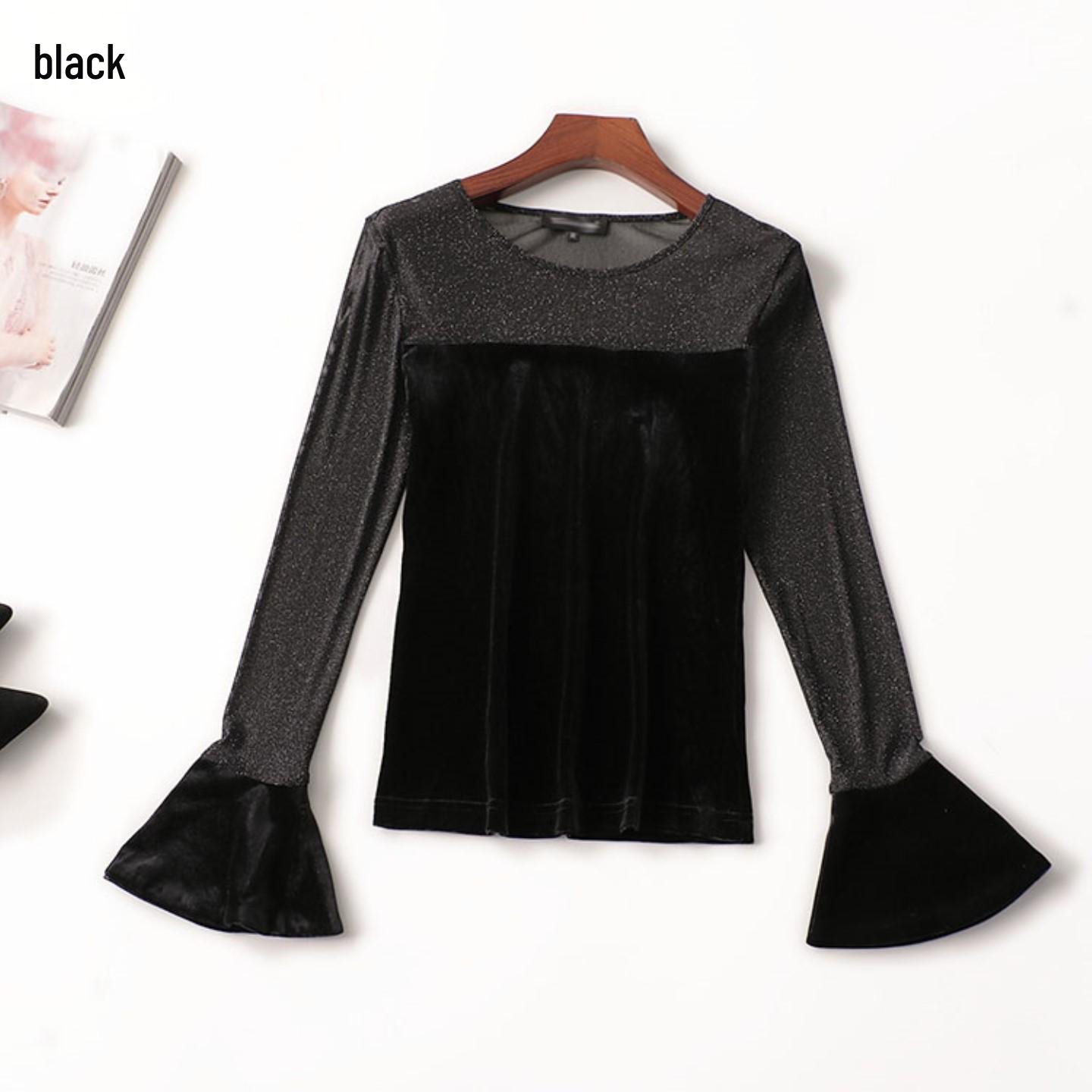 Autumn Mid-Length Long Sleeve Top for Women XL чёрный