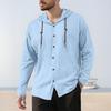 Camisetas para Hombre con Capucha Cordón Manga Larga Botones Tapeta Camisa Tops Color Liso Corte Regular Casuales Viaje Oficina Uso Diario