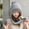 Plush Hat Solid Color Warm Knitted Hat Double Layer with Fluffy Ball Knitted Hat Cute Hanging Ball Outdoor Hat Winter