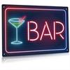 Retro neonový barový nápis s martini sklenicí, LED osvětlený, HD kovový obraz, nástěnná umělecká dekorace pro hospodu, domácí barové dekorace a noc
