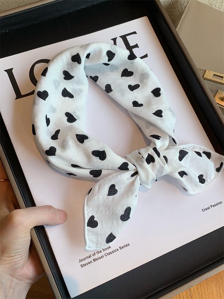Japanese Harajuku Cotton Small Square Scarf New Korean Silk Scarf Headband Women's Spring and Autumn Floral Scarf Scarf Neck Protector Scarf