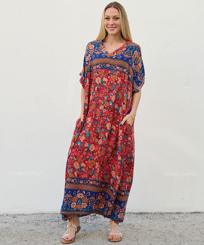 Summer Plus Size Loose Fit Vacation V-Neck Short Sleeve Maxi Dress Women Beach