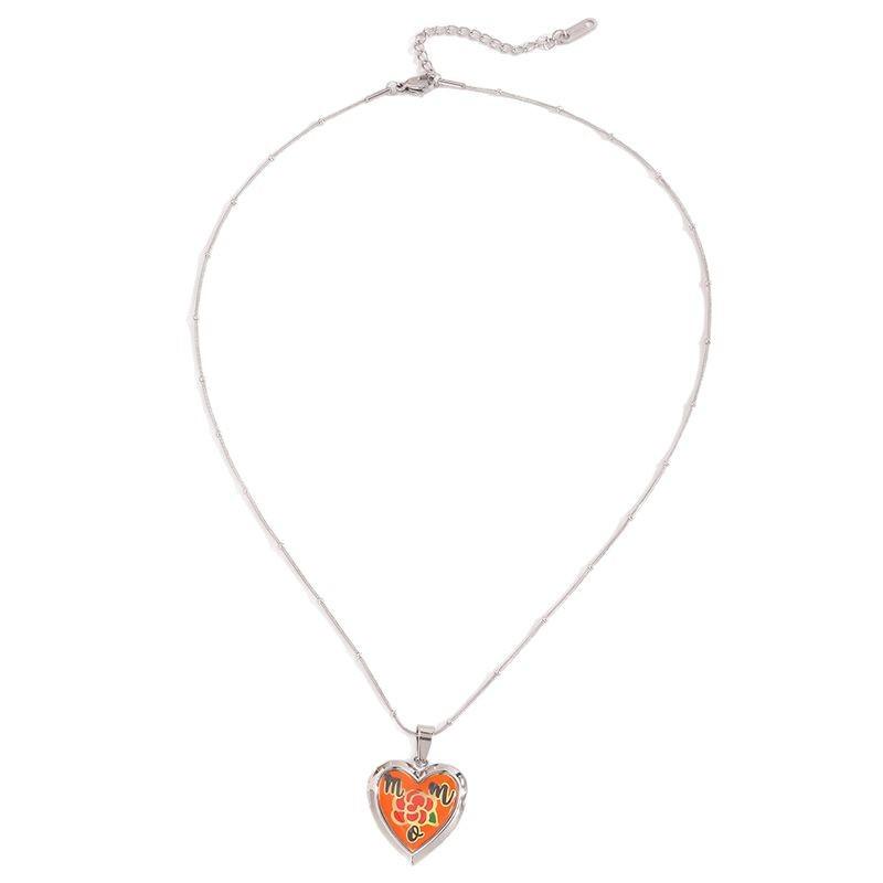 European and American Gold Love Drip Oil Rose Necklace Women Can Open and Close Commemorative Photo Frame Titanium Steel Necklace Light Luxury Niche