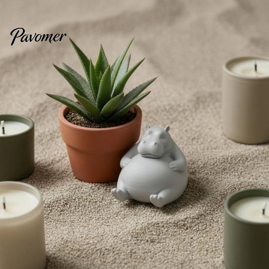 Small Animal Desk Decorations 3D Printed Chubby Hippo Figurine, Lazy Hippopotamus Statue, Cute Desktop Landscaping Props Ornament for Home Office