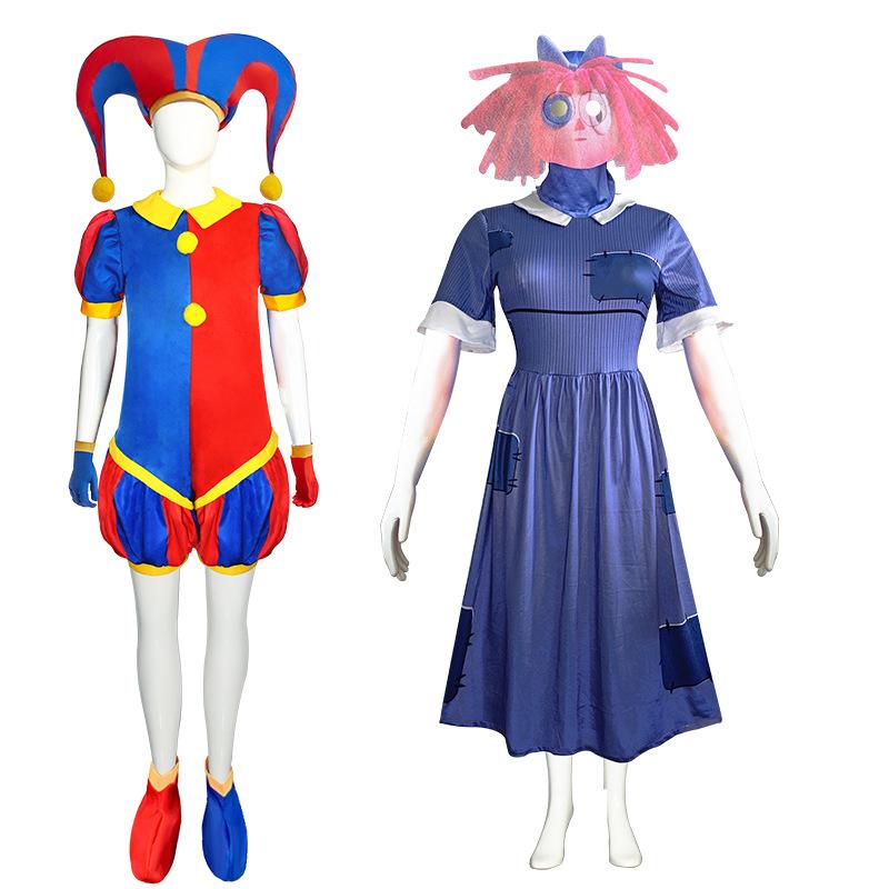 Pomni Cosplay Costume Anime Pomni Ragatha Cosplay Dress Cartoon Clown Uniform Halloween Carnival Costumes for Women Men Unisex