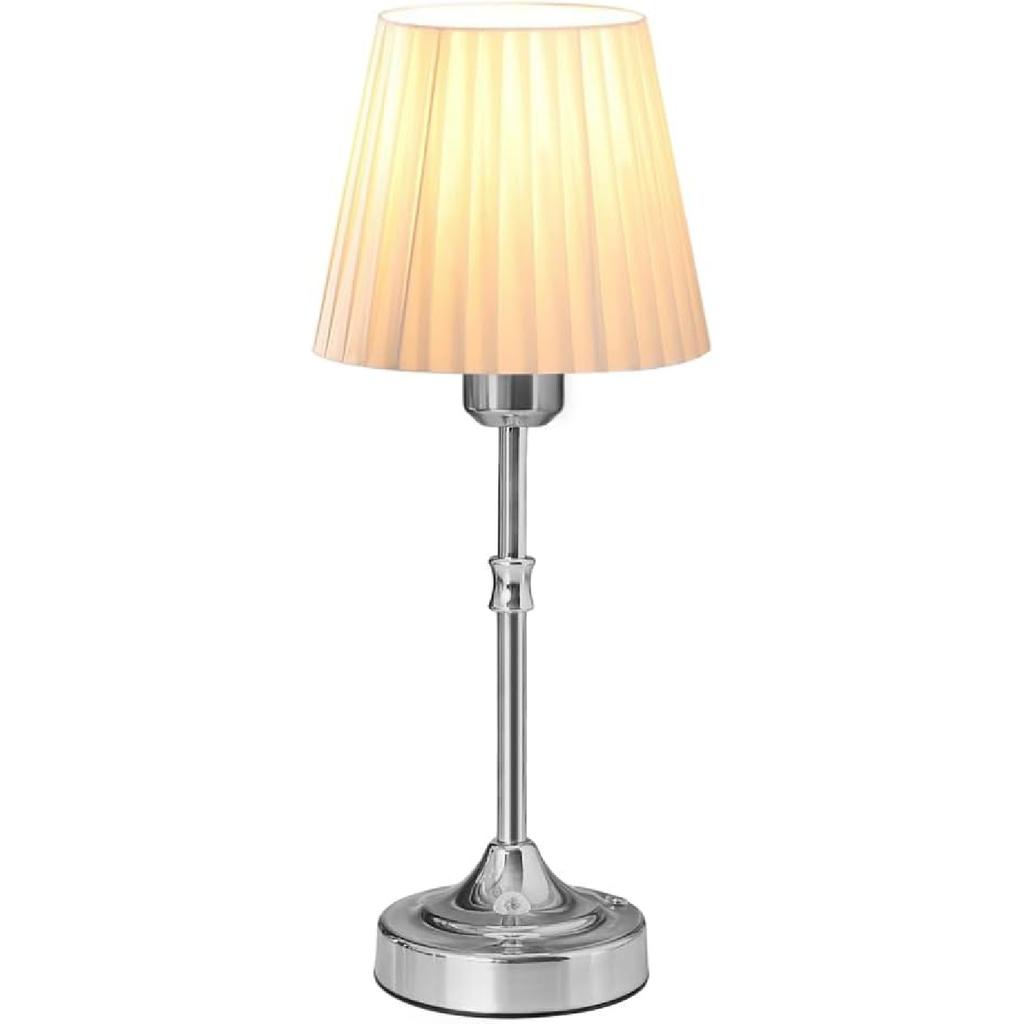 Cordless LED Metal Table Lamp, Portable Fabric Shade Desk Lamp, 3-Level Brightness, Touch Sensor Control, Rechargeable Bedside/Nursery/Dining Room