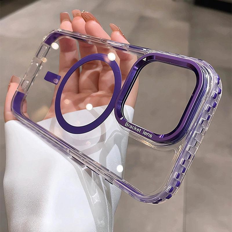 

Роскошный магнитный противоударный прозрачный чехол для телефона iPhone 16 14 11 13 12 15 Pro Max Plus Magsafe Wireless Charge Прозрачный чехол iPhone 13 фиолетовый