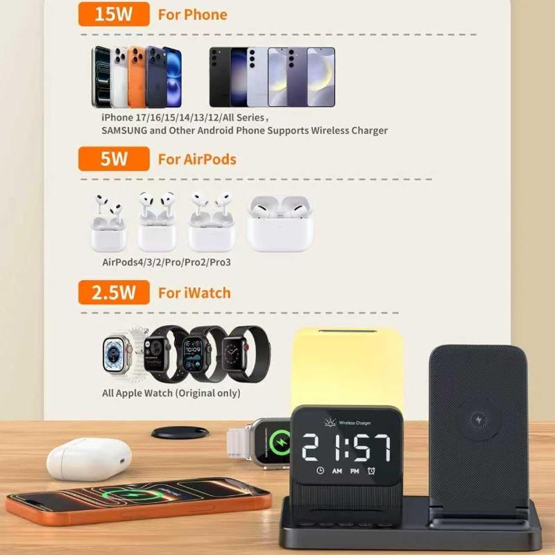 6-in-1 Wireless Charging Station, Charger Stand for Apple Multiple Devices, for iPhone 17 16 15 14 13 12 Pro Max Watch Airpods, Wireless Charger